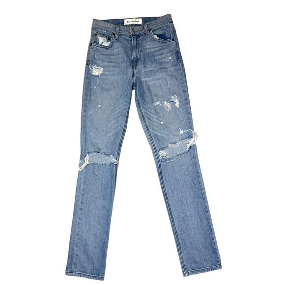 Reformation Distressed Blue Light Wash Denim Destroyed Knees Miami Size 25 - Picture 1 of 10